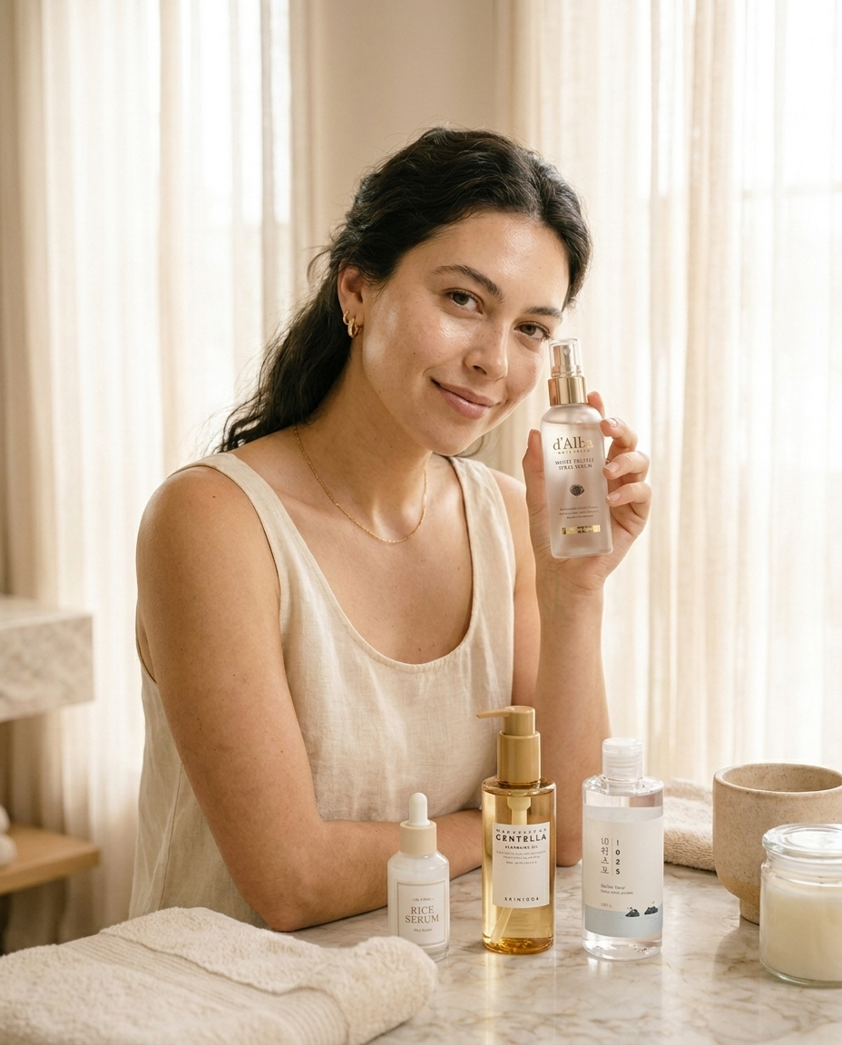 Mannequin utilisant les produits du pack Le Rituel Coréen